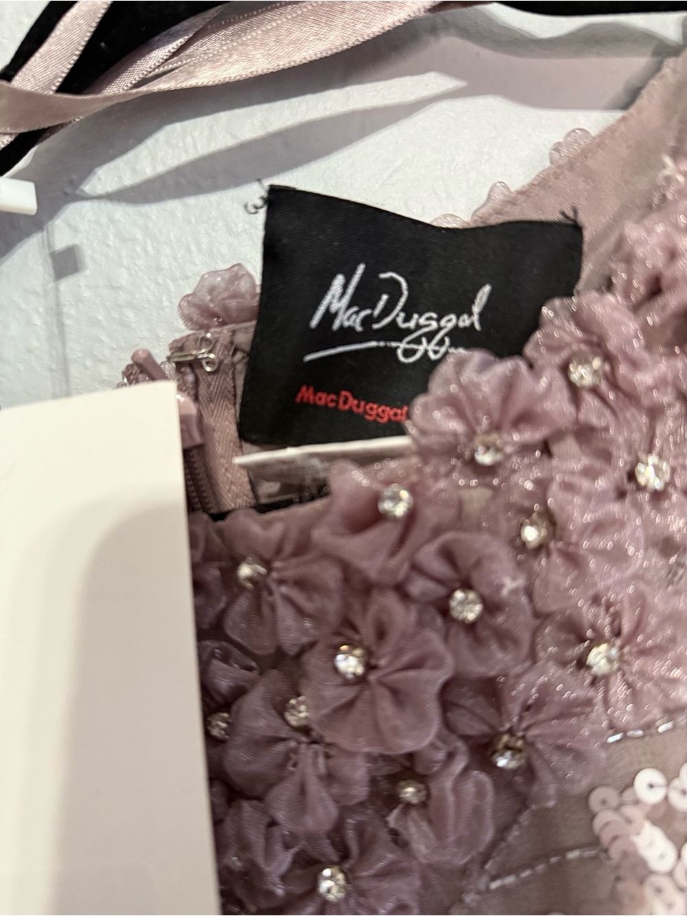 Mac Duggal Dusty Mauve Beaded Long-Sleeve Midi Dress - Picture 5 of 6